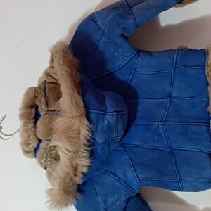 Mirza Blue 100% Fur Trimmed Jacket With Hood For Kids OFFERS ACCEPTED